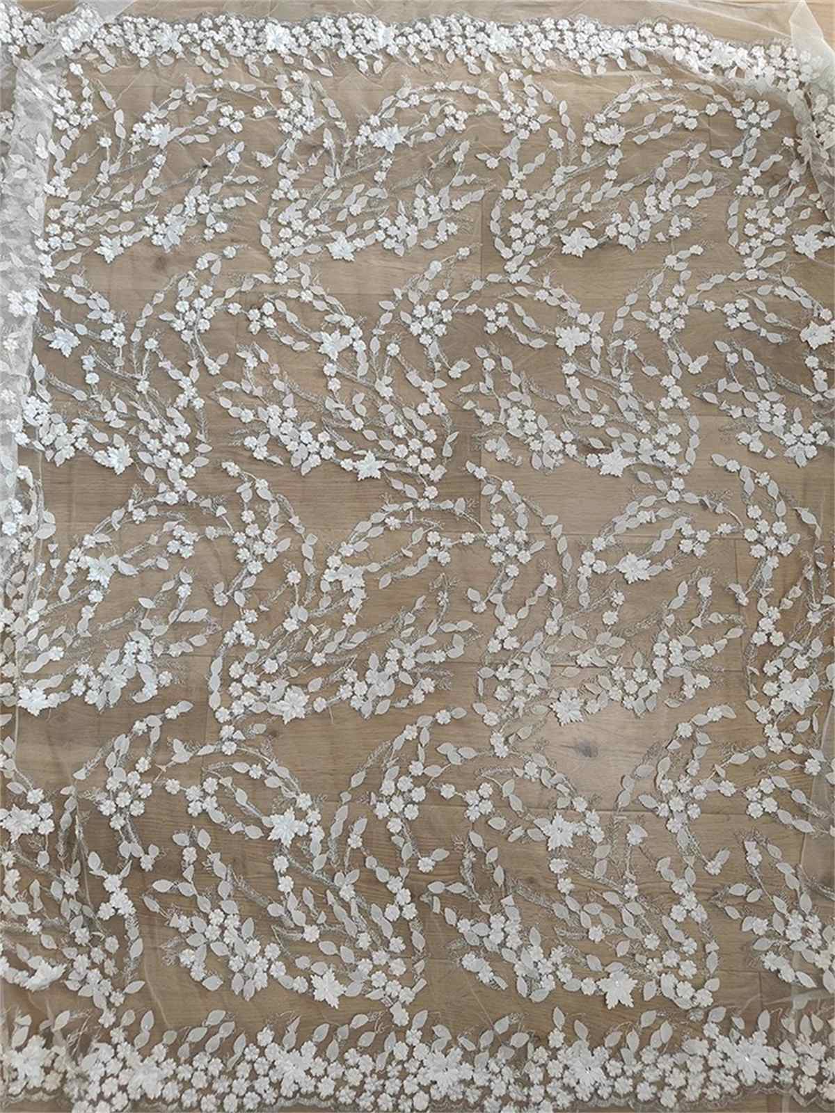 1 Yard Bridal Lace Fabric, Embroidered 3D Floral Wedding Lace Fabric, ITM JB042