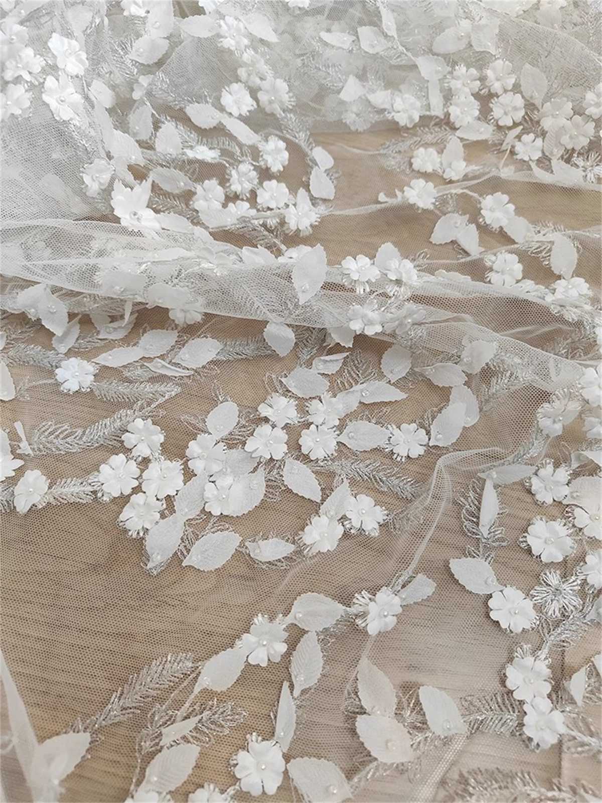 1 Yard Bridal Lace Fabric, Embroidered 3D Floral Wedding Lace Fabric, ITM JB042