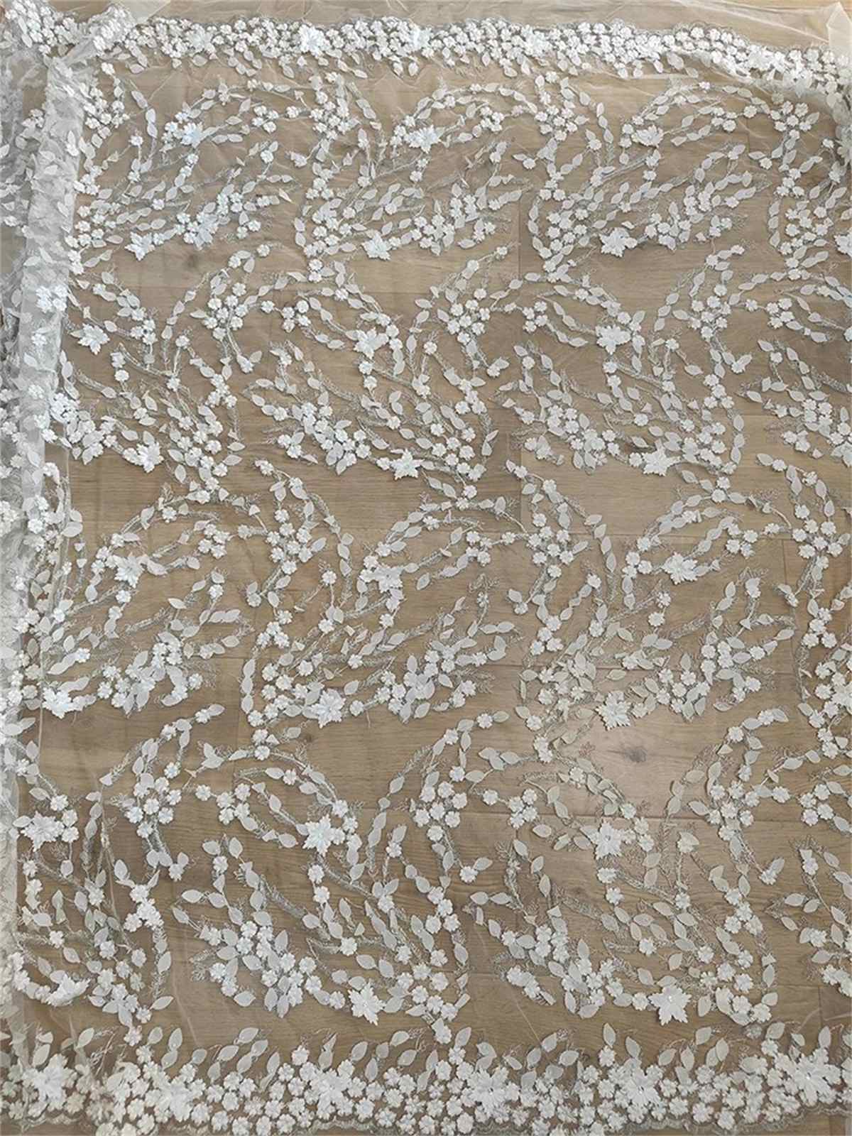1 Yard Bridal Lace Fabric, Embroidered 3D Floral Wedding Lace Fabric, ITM JB042