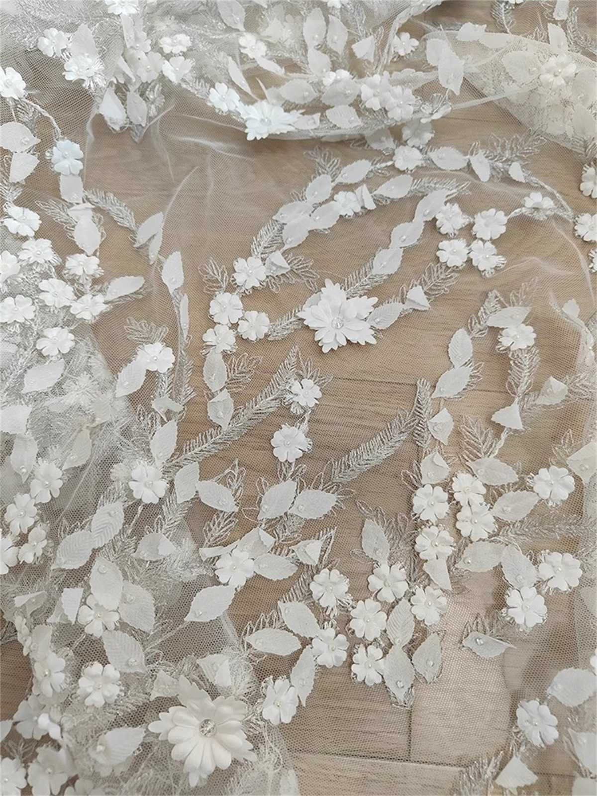 1 Yard Bridal Lace Fabric, Embroidered 3D Floral Wedding Lace Fabric, ITM JB042