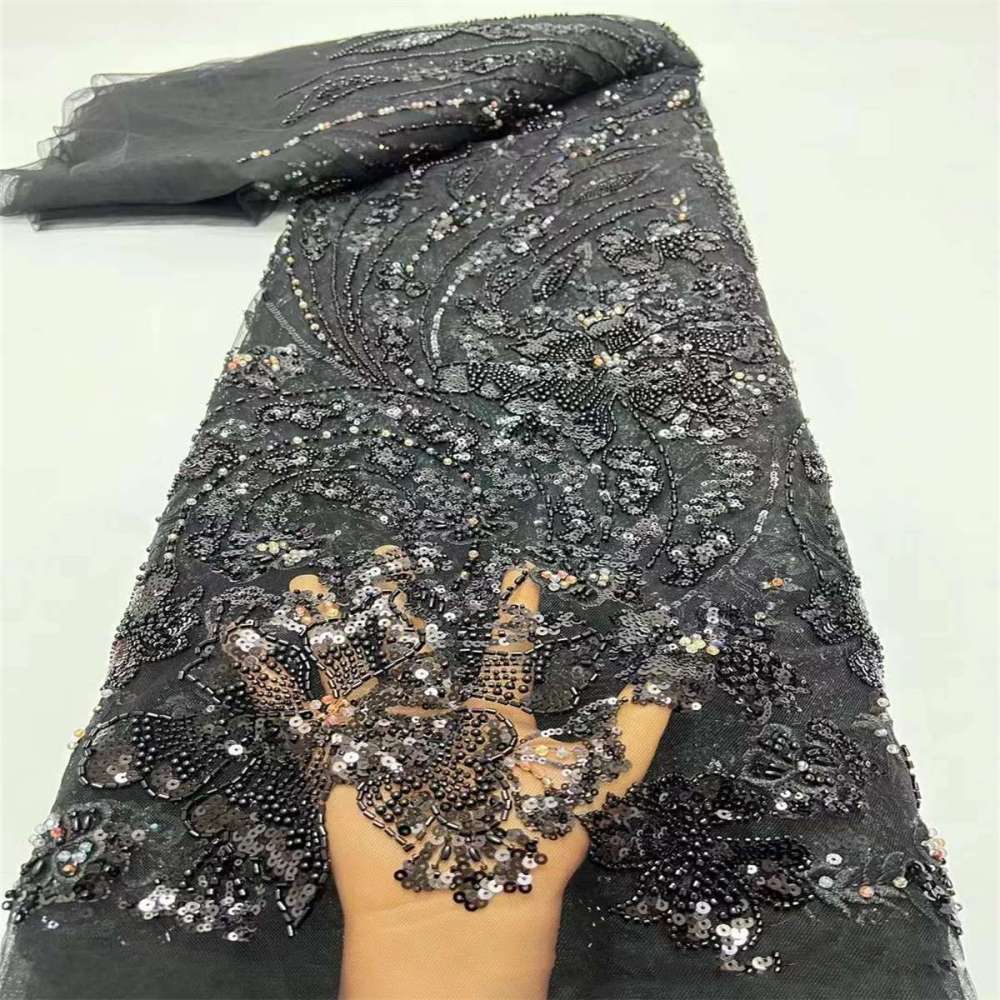 Embellished Beaded Tulle Lace Fabric With Beads | GTIN HL001