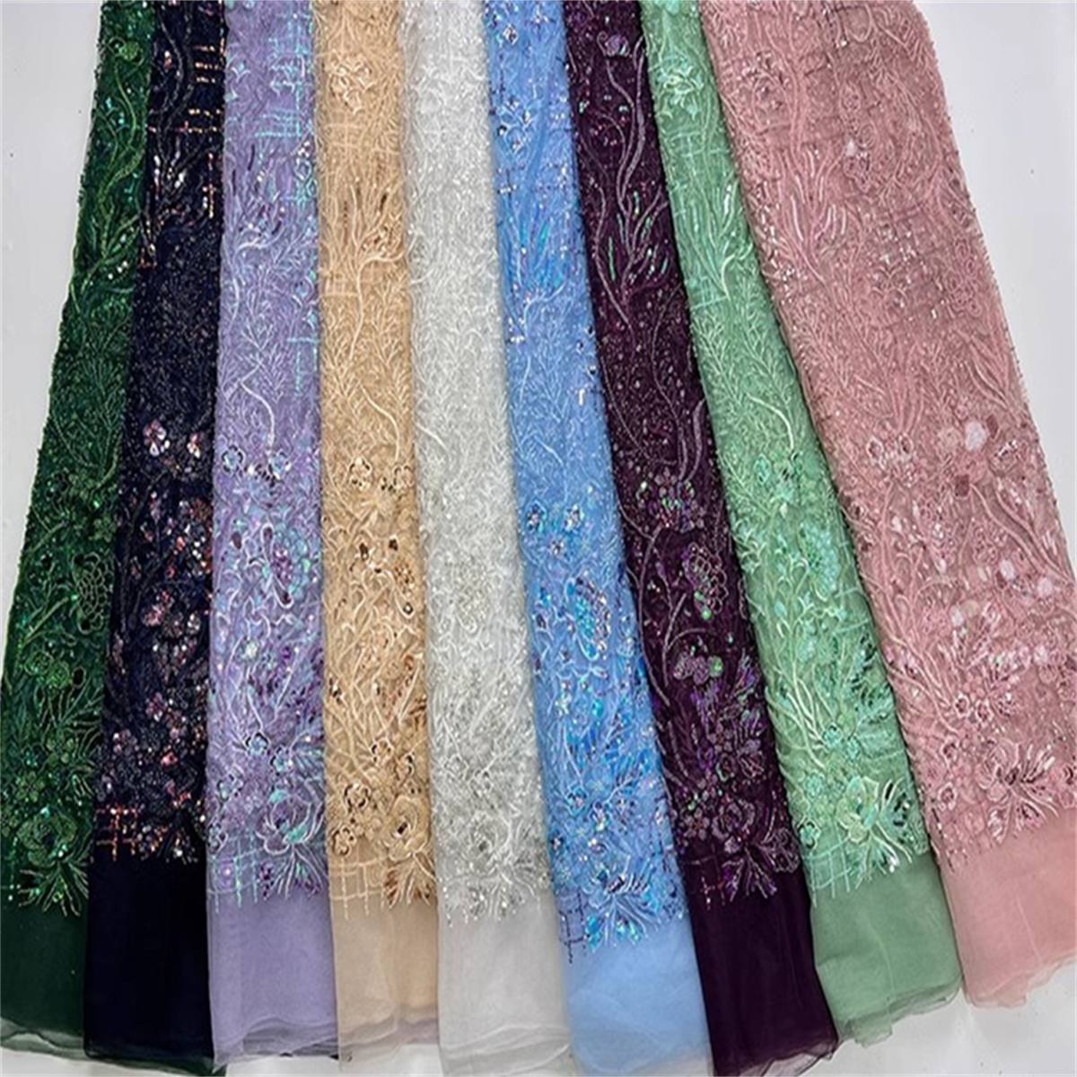 5 Yards Beaded Embroidered Lace Fabric ITM JC019