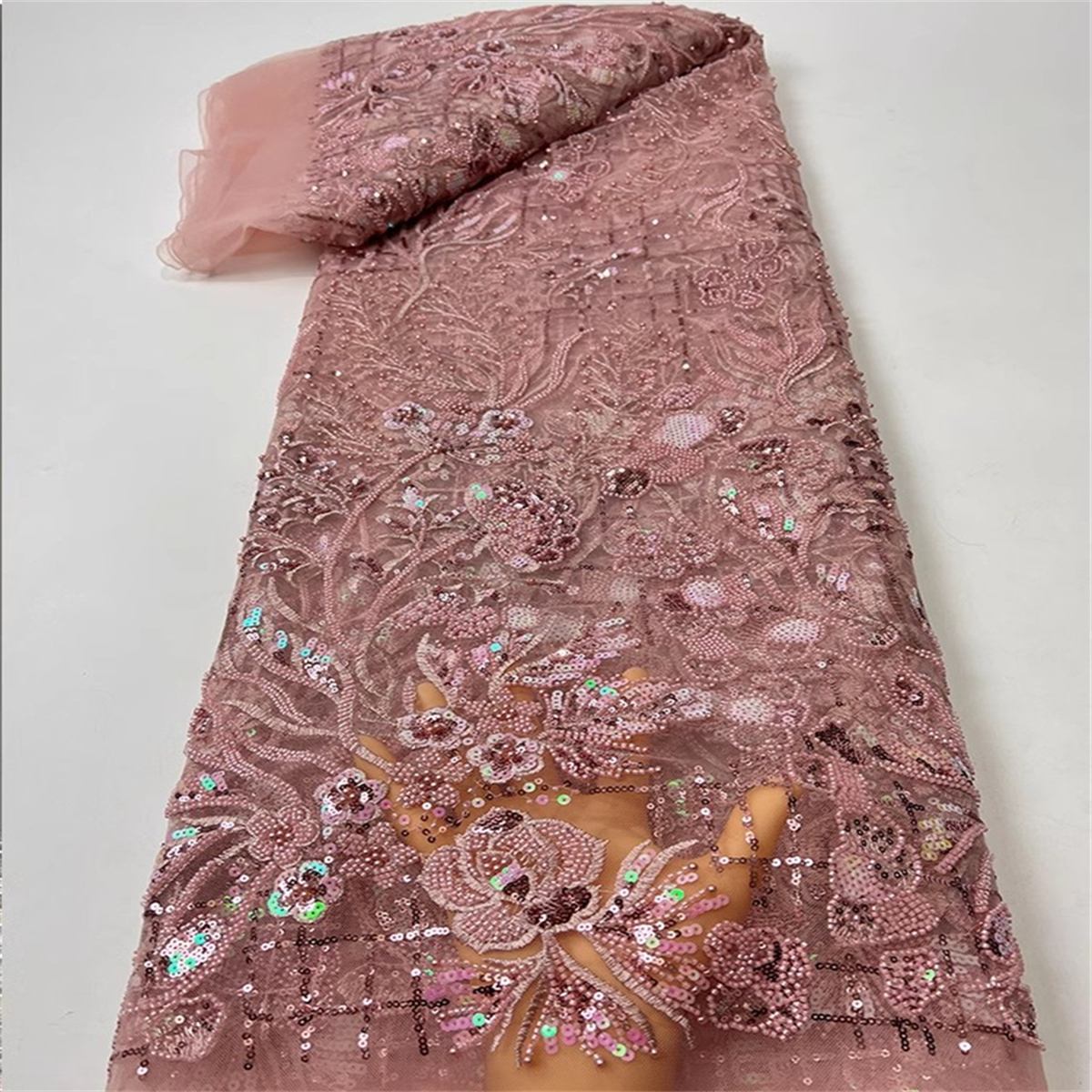 5 Yards Beaded Embroidered Lace Fabric ITM JC019