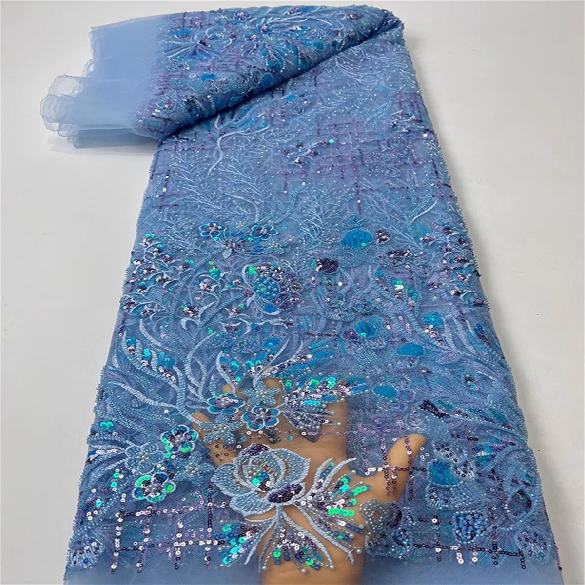 5 Yards Beaded Embroidered Lace Fabric ITM JC019