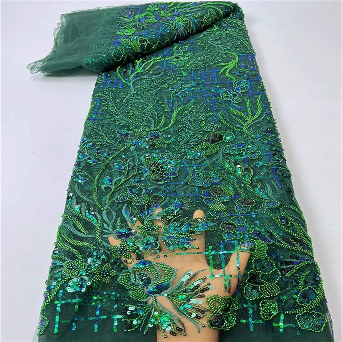 5 Yards Beaded Embroidered Lace Fabric ITM JC019