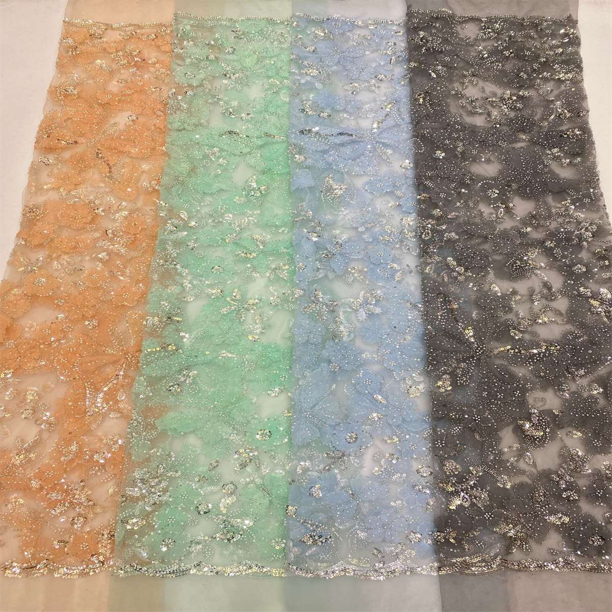 Embellished Beaded 3D Butterfly Tulle Lace Fabric With Beads | GTIN TDD450