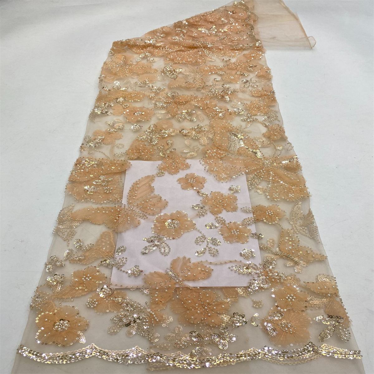 Embellished Beaded 3D Butterfly Tulle Lace Fabric With Beads | GTIN TDD450