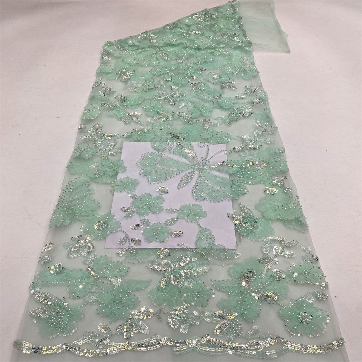 Embellished Beaded 3D Butterfly Tulle Lace Fabric With Beads | GTIN TDD450