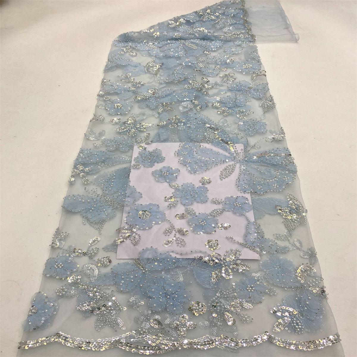 Embellished Beaded 3D Butterfly Tulle Lace Fabric With Beads | GTIN TDD450