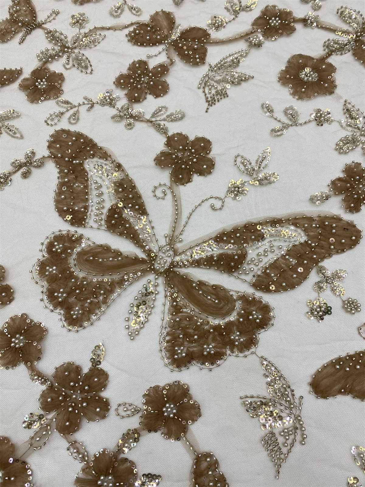 Embellished Beaded 3D Butterfly Tulle Lace Fabric With Beads | GTIN TDD450