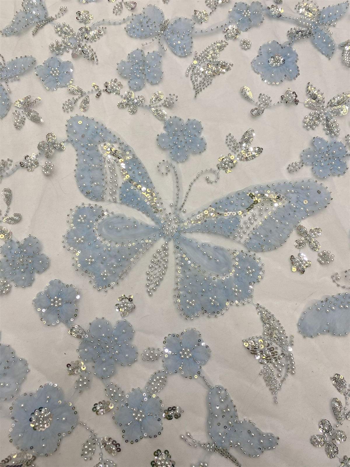 Embellished Beaded 3D Butterfly Tulle Lace Fabric With Beads | GTIN TDD450