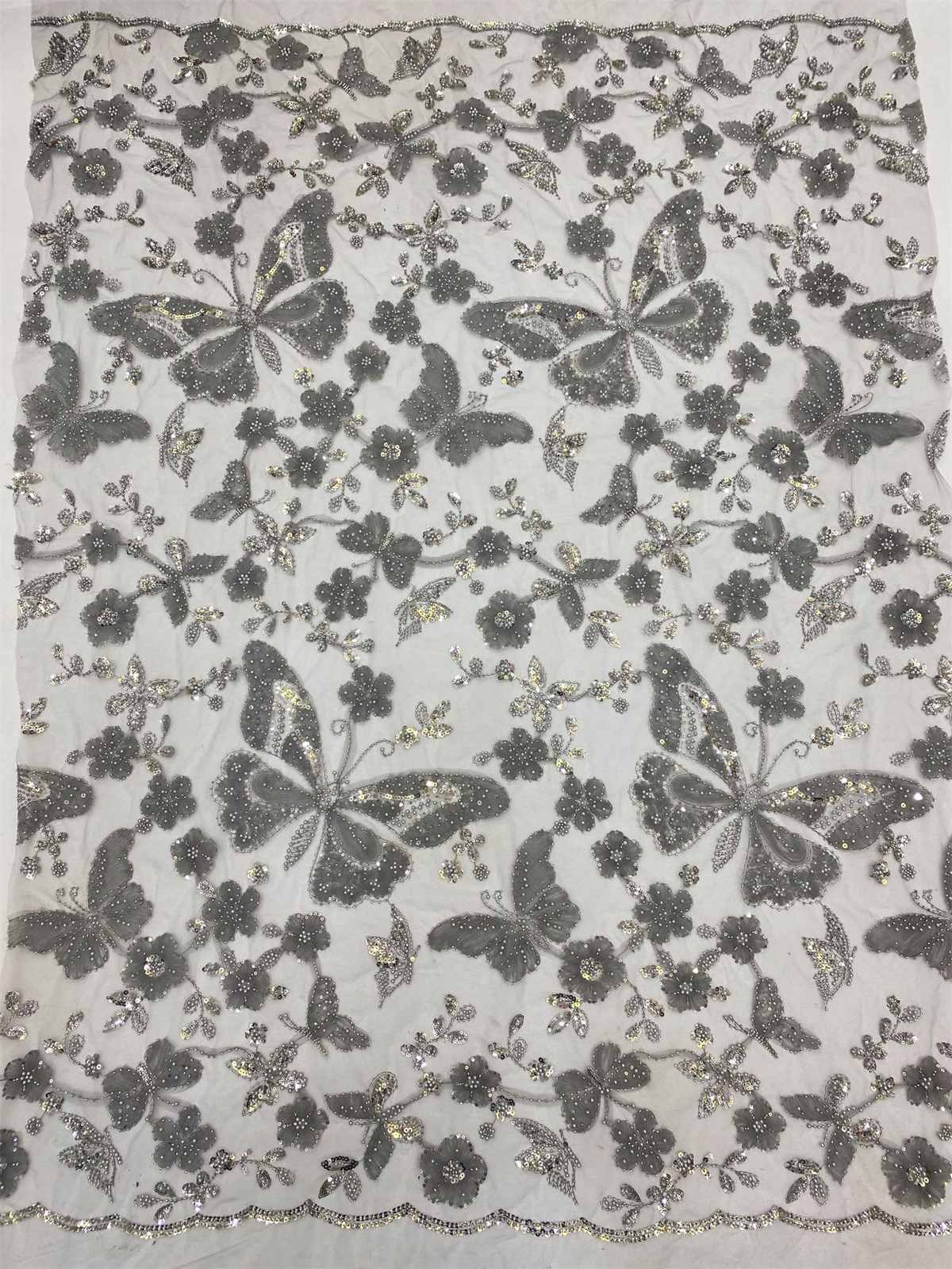 Embellished Beaded 3D Butterfly Tulle Lace Fabric With Beads | GTIN TDD450