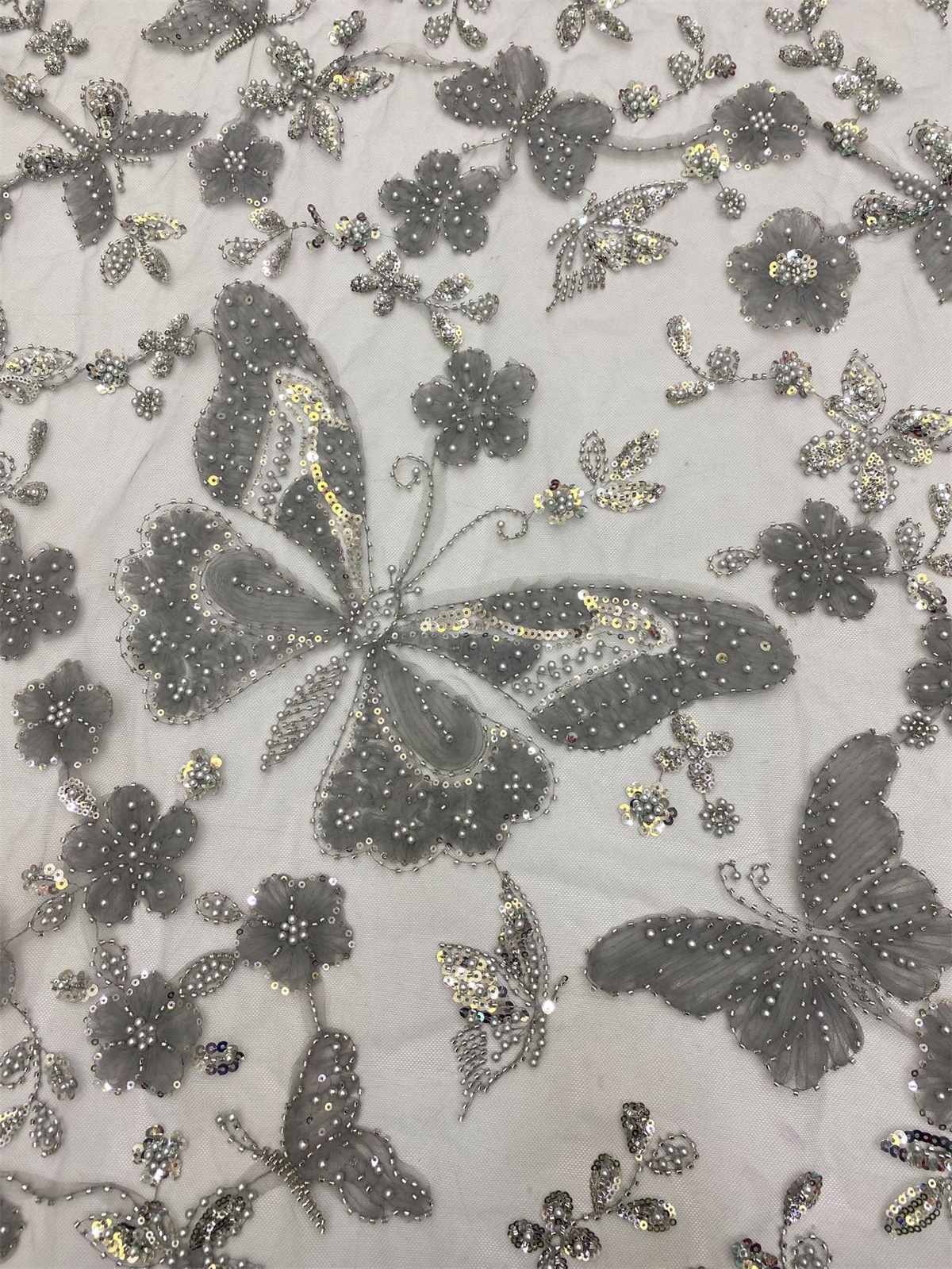 Embellished Beaded 3D Butterfly Tulle Lace Fabric With Beads | GTIN TDD450