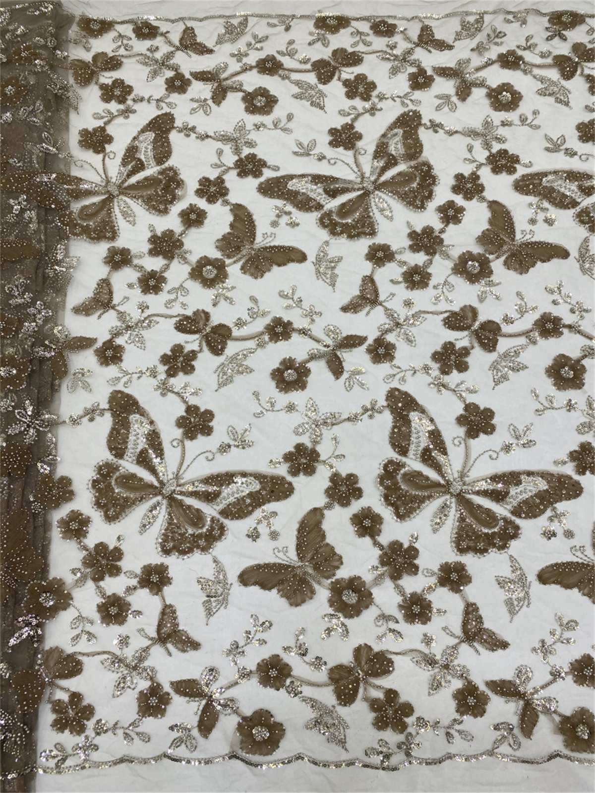 Embellished Beaded 3D Butterfly Tulle Lace Fabric With Beads | GTIN TDD450