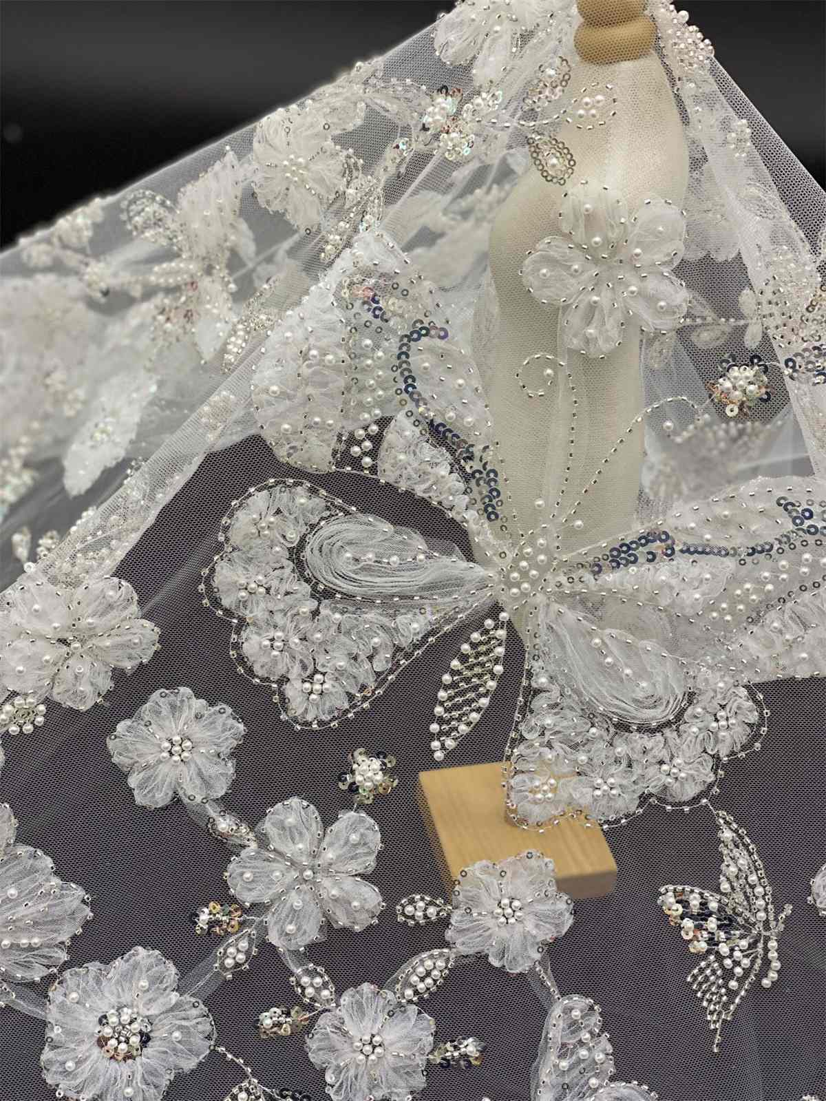 Embellished Beaded 3D Butterfly Tulle Lace Fabric With Beads | GTIN TDD450