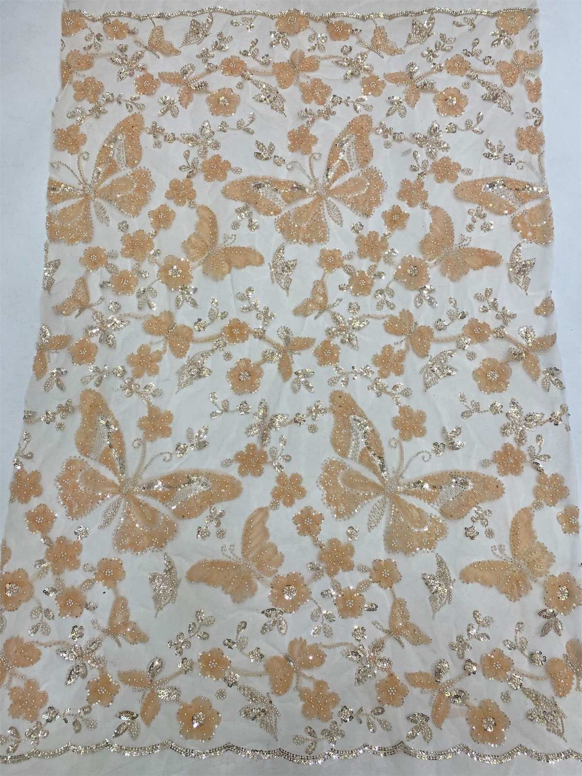 Embellished Beaded 3D Butterfly Tulle Lace Fabric With Beads | GTIN TDD450