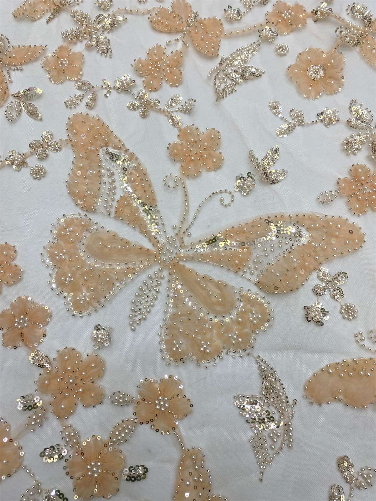 Embellished Beaded 3D Butterfly Tulle Lace Fabric With Beads | GTIN TDD450