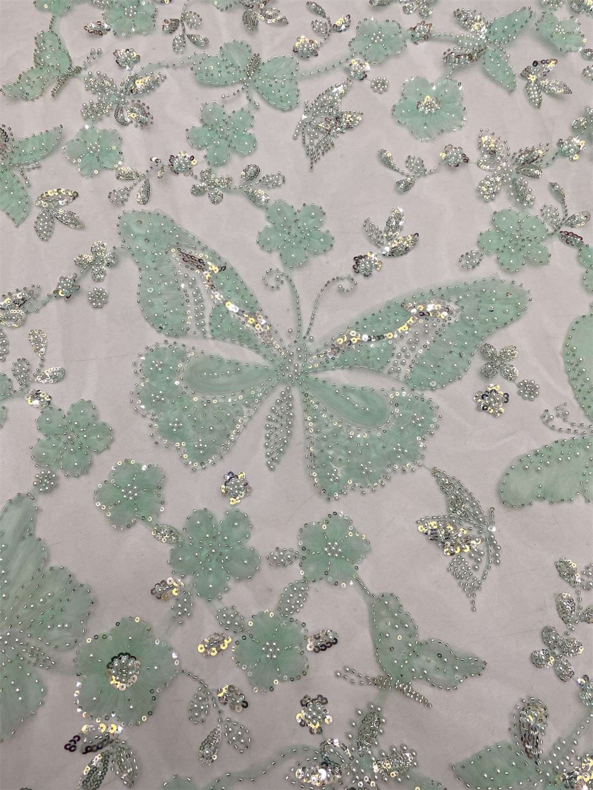 Embellished Beaded 3D Butterfly Tulle Lace Fabric With Beads | GTIN TDD450
