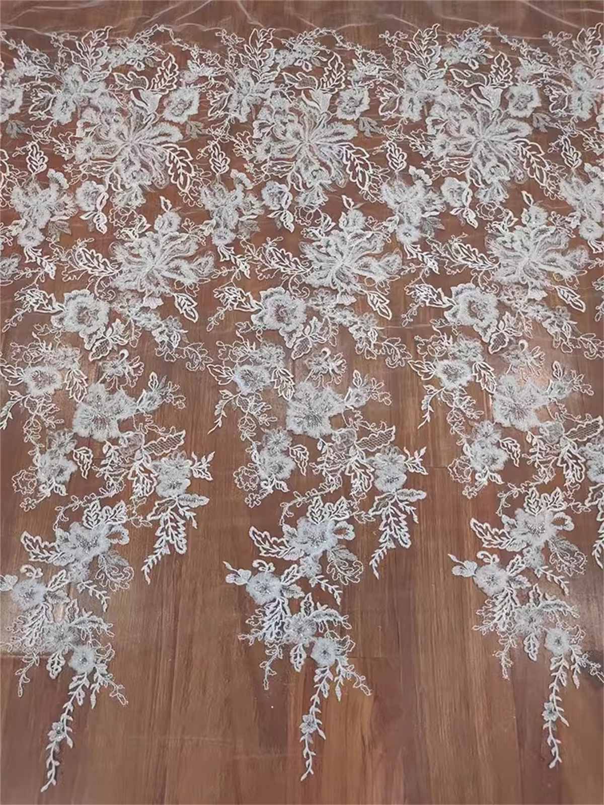 Bridal Lace Fabric - Embroidered 3D Floral Wedding Lace Fabric | GTIN RX048