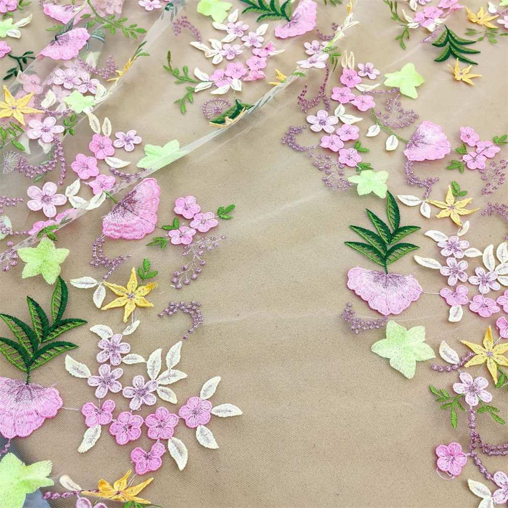 Colorful Embroidered Lace Fabric | GTIN JS005