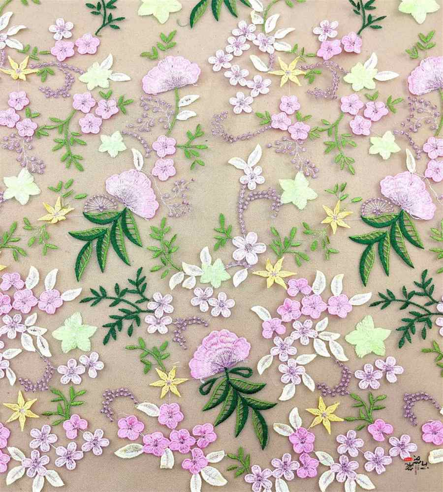Colorful Embroidered Lace Fabric | GTIN JS005