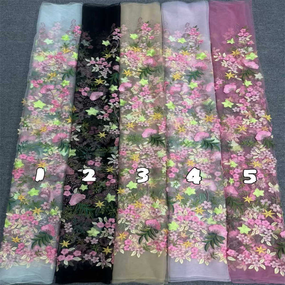 1 Yard Multi-Color Embroidered Lace Material Fabric