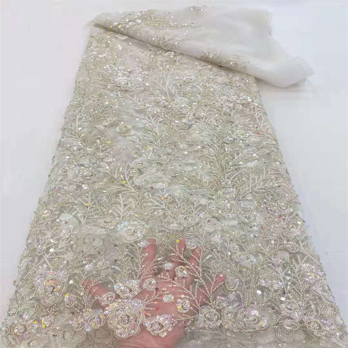 5 Yards Beaded Mesh Fabric, ITM HL010