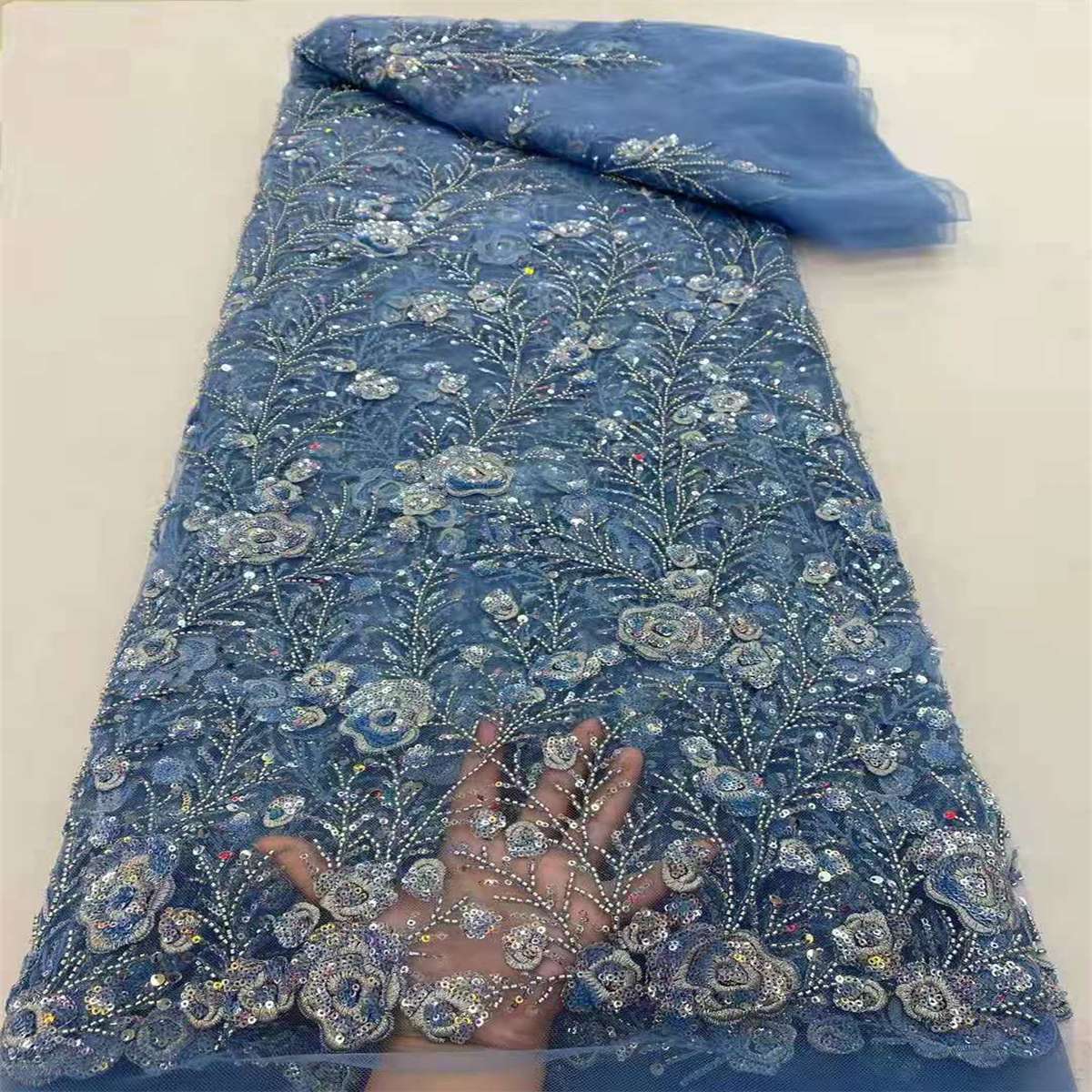 5 Yards Beaded Mesh Fabric, ITM HL010