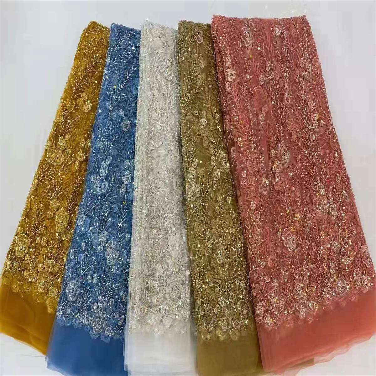 5 Yards Beaded Mesh Fabric, ITM HL010