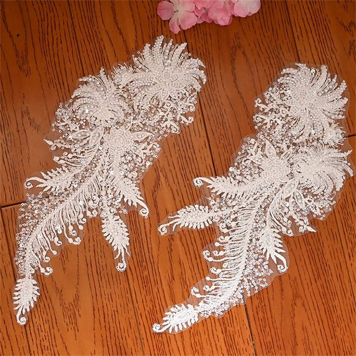 Bridal Lace Applique - Embroidered Beaded Wedding Lace Applique | GTIN SX061