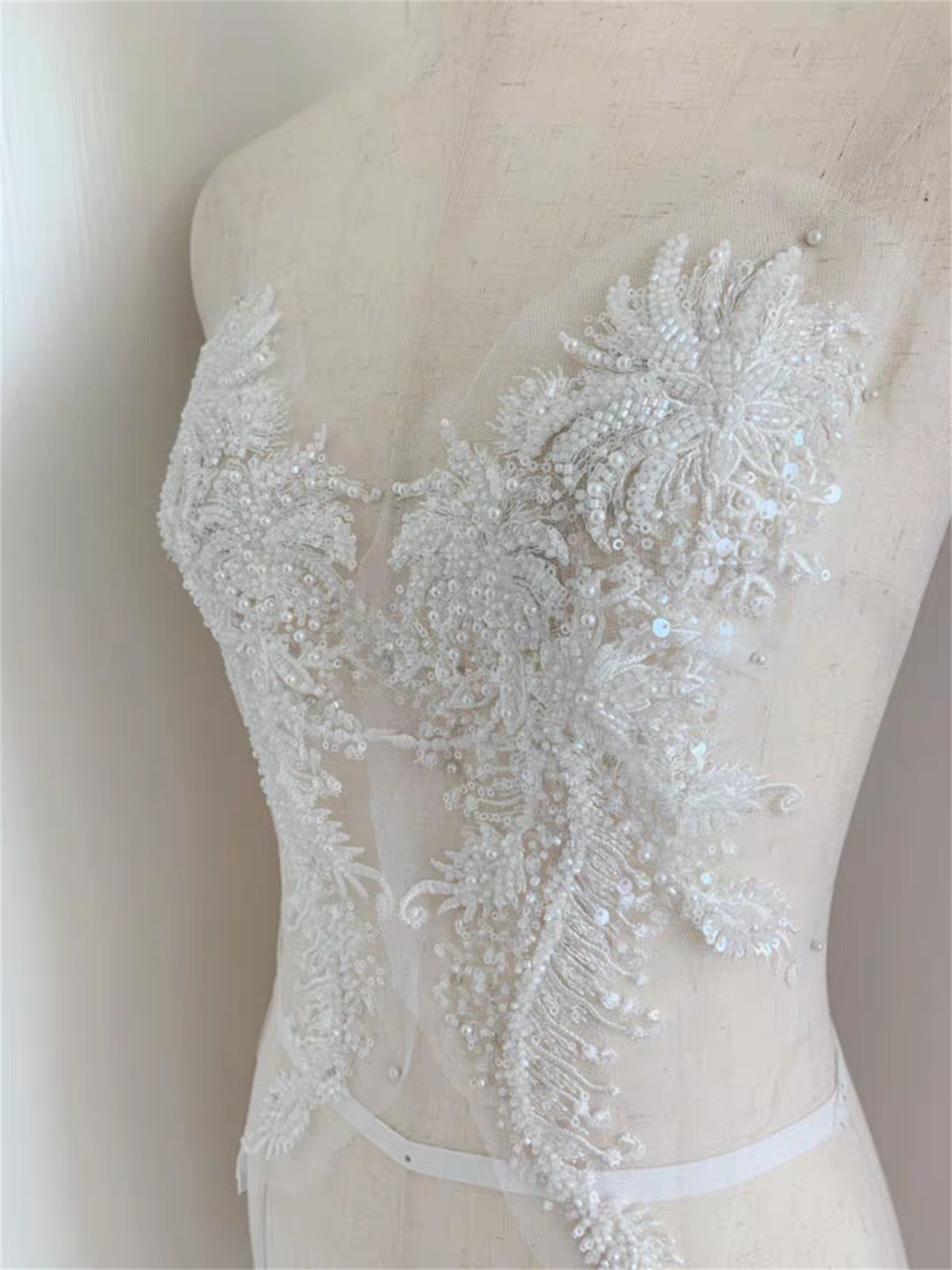 Bridal Lace Applique - Embroidered Beaded Wedding Lace Applique | GTIN SX061
