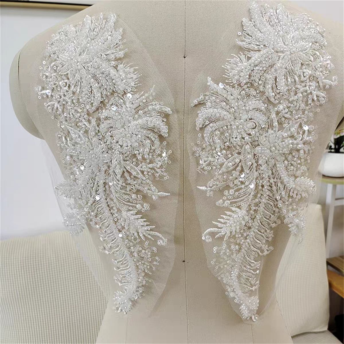 Bridal Lace Applique - Embroidered Beaded Wedding Lace Applique | GTIN SX061