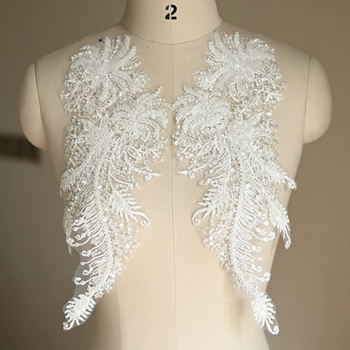 Bridal Lace Applique - Embroidered Beaded Wedding Lace Applique | GTIN SX061
