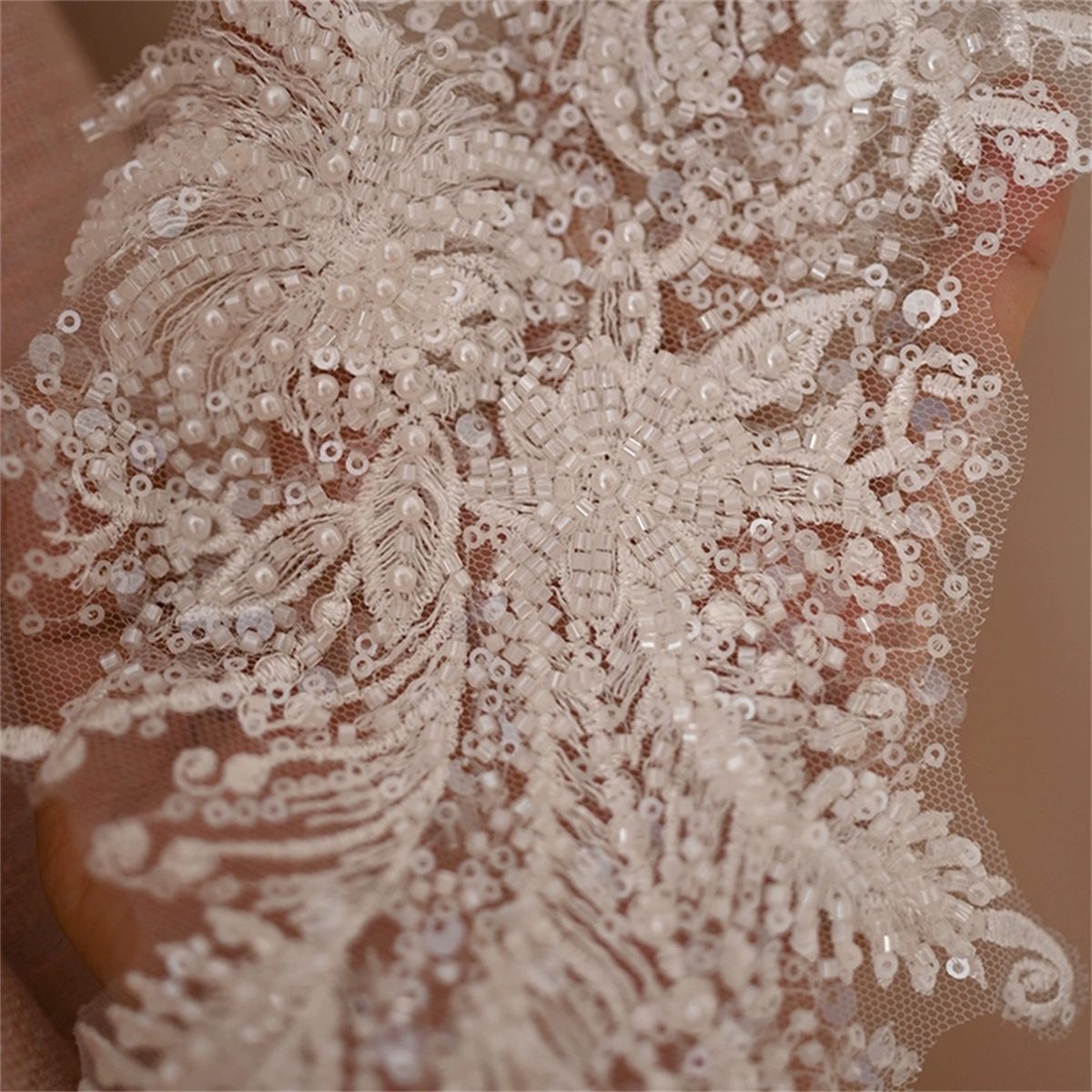 Bridal Lace Applique - Embroidered Beaded Wedding Lace Applique | GTIN SX061