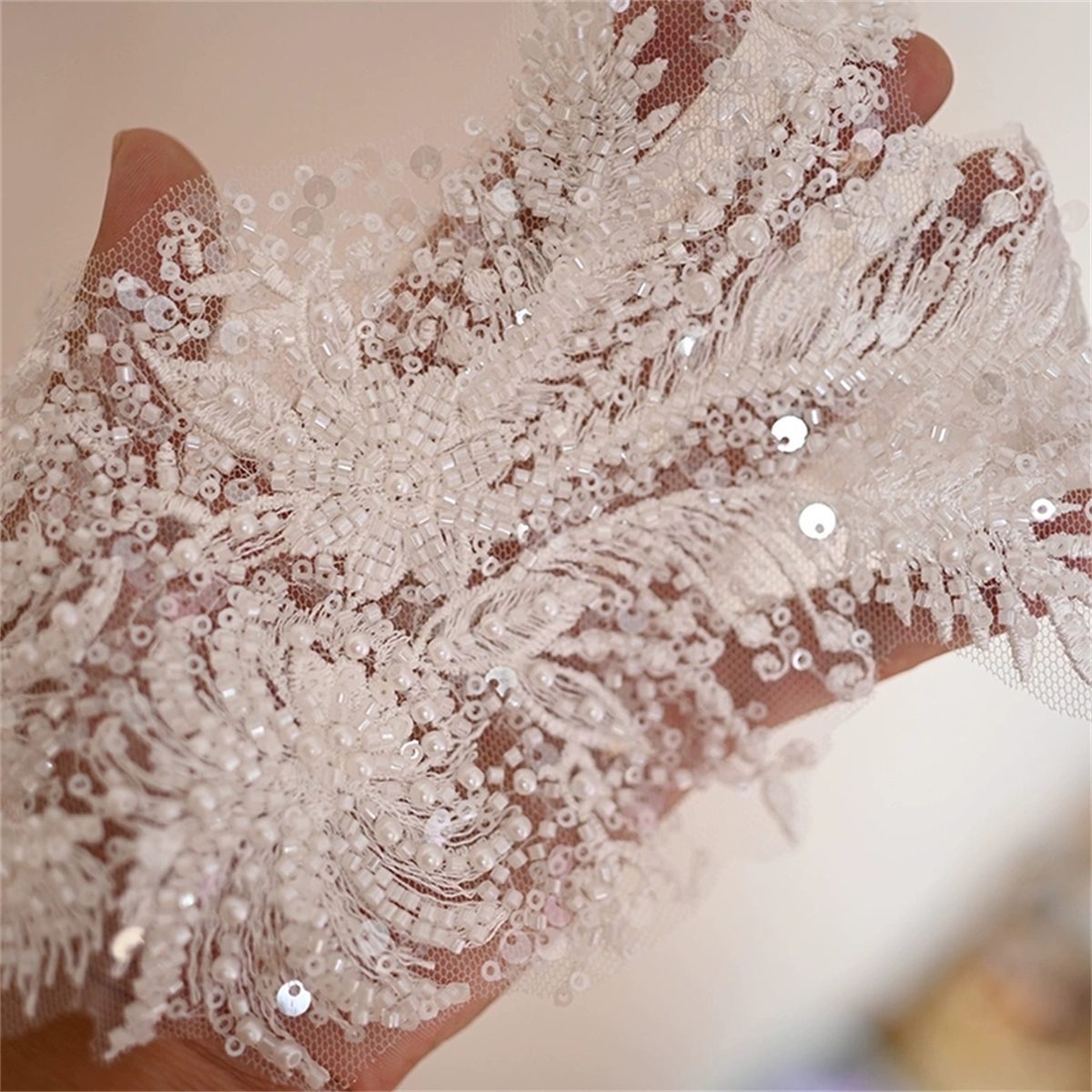 Bridal Lace Applique - Embroidered Beaded Wedding Lace Applique | GTIN SX061