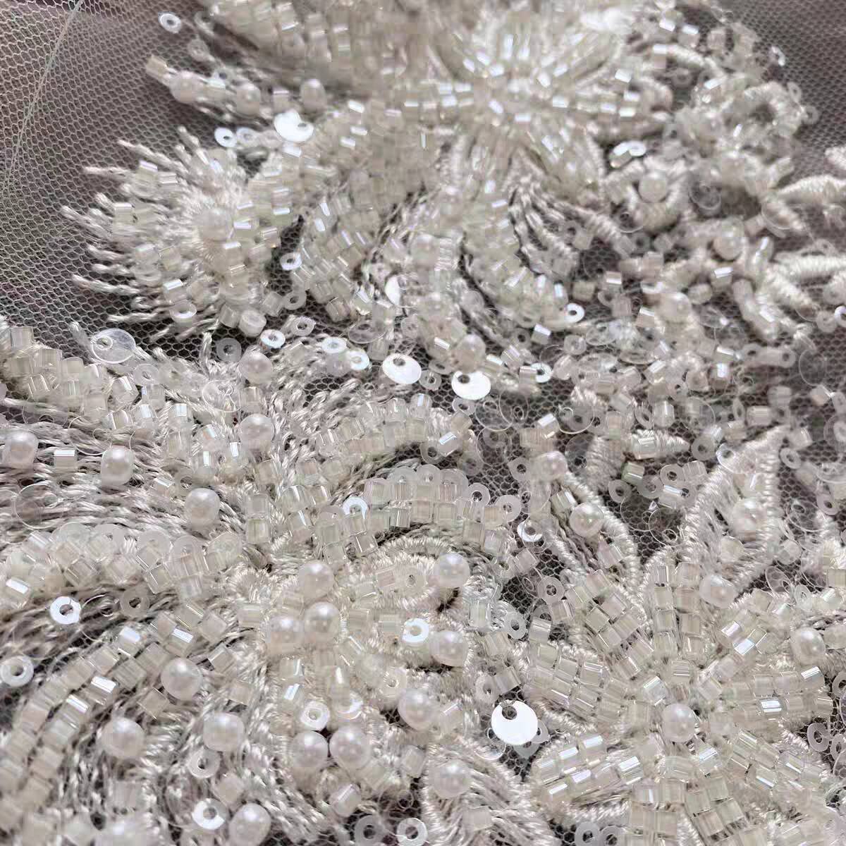 Bridal Lace Applique - Embroidered Beaded Wedding Lace Applique | GTIN SX061