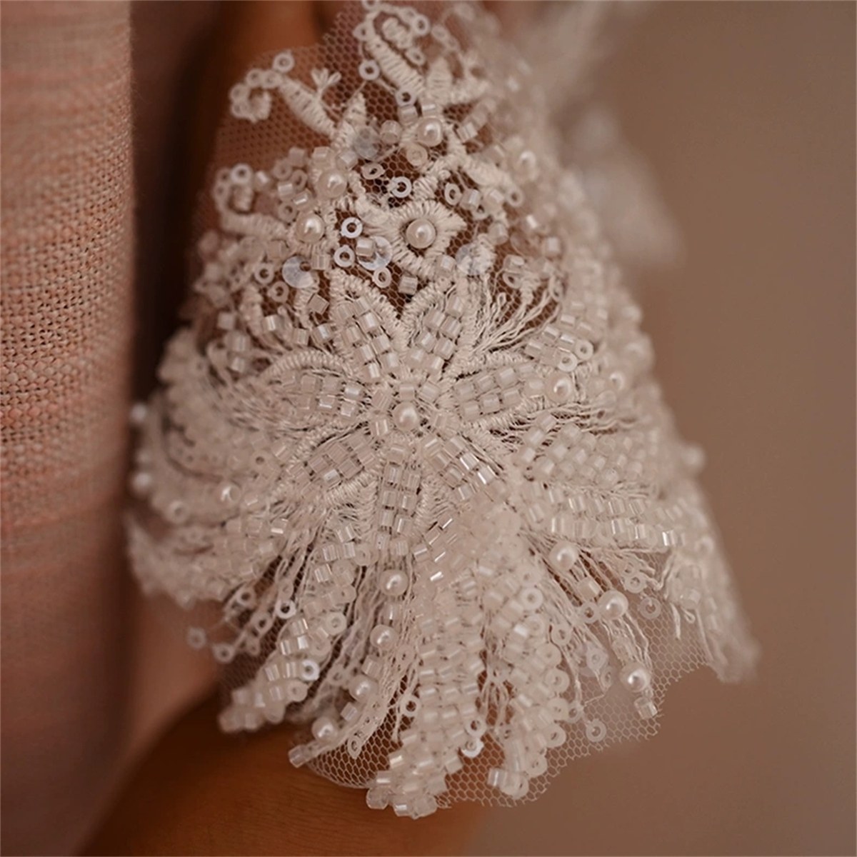 Bridal Lace Applique - Embroidered Beaded Wedding Lace Applique | GTIN SX061