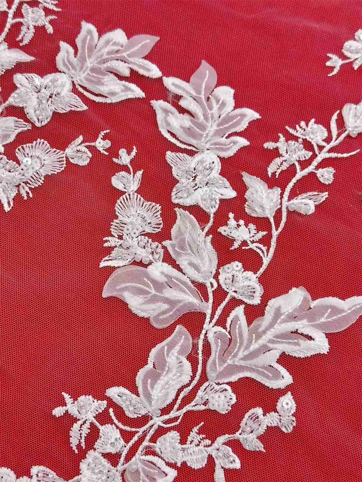 Bridal Lace Fabric - Embroidered Beaded 3D Floral Wedding Lace Fabric | GTIN HN218