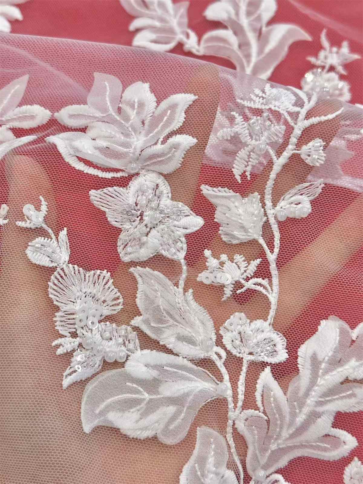 Bridal Lace Fabric - Embroidered Beaded 3D Floral Wedding Lace Fabric | GTIN HN218