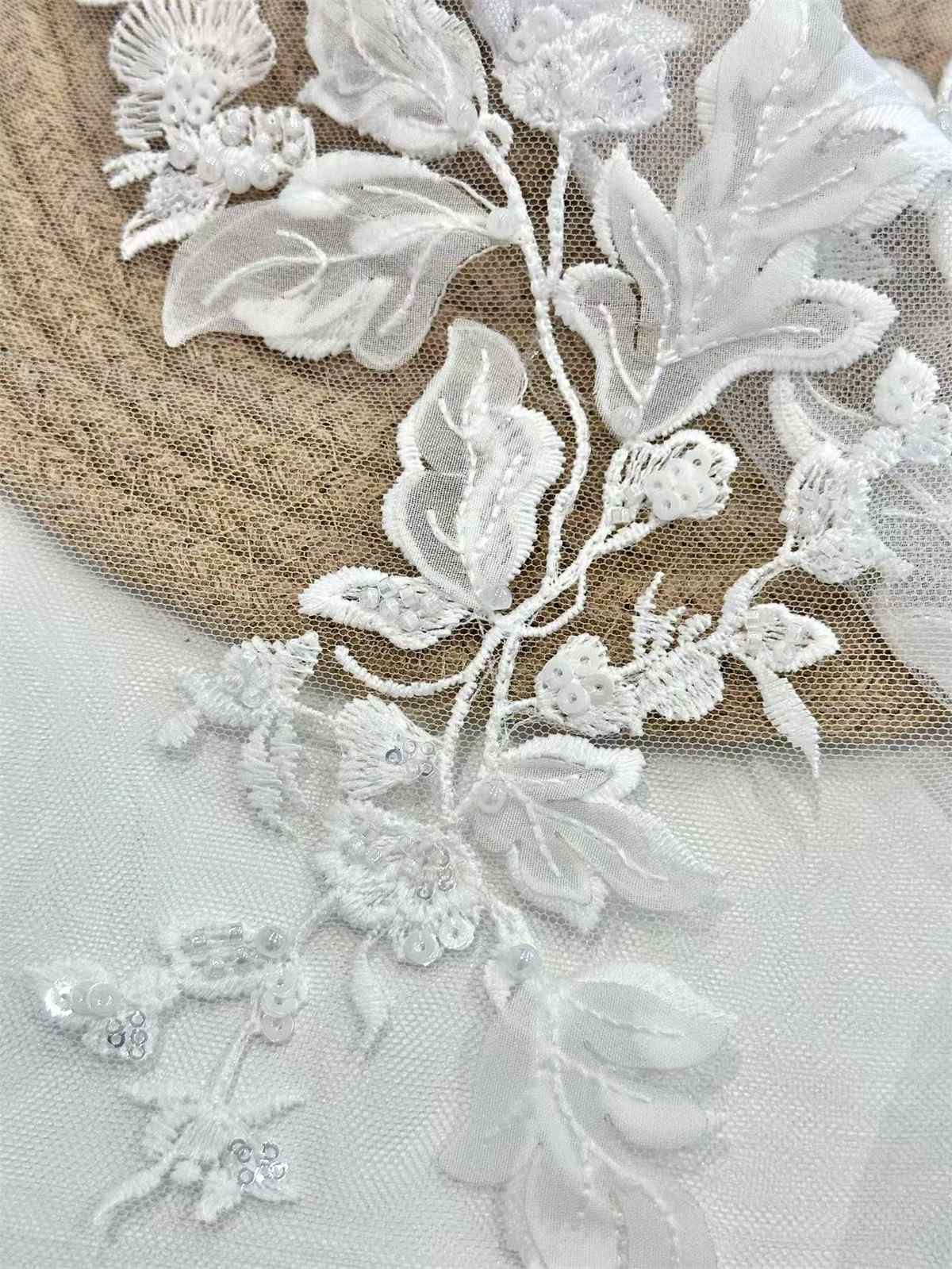 Bridal Lace Fabric - Embroidered Beaded 3D Floral Wedding Lace Fabric | GTIN HN218
