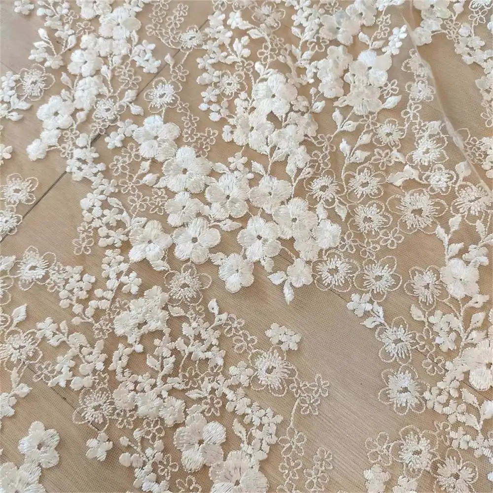 Bridal Lace Fabric - Embroidered Wedding Lace Fabric | SKU JZQ024