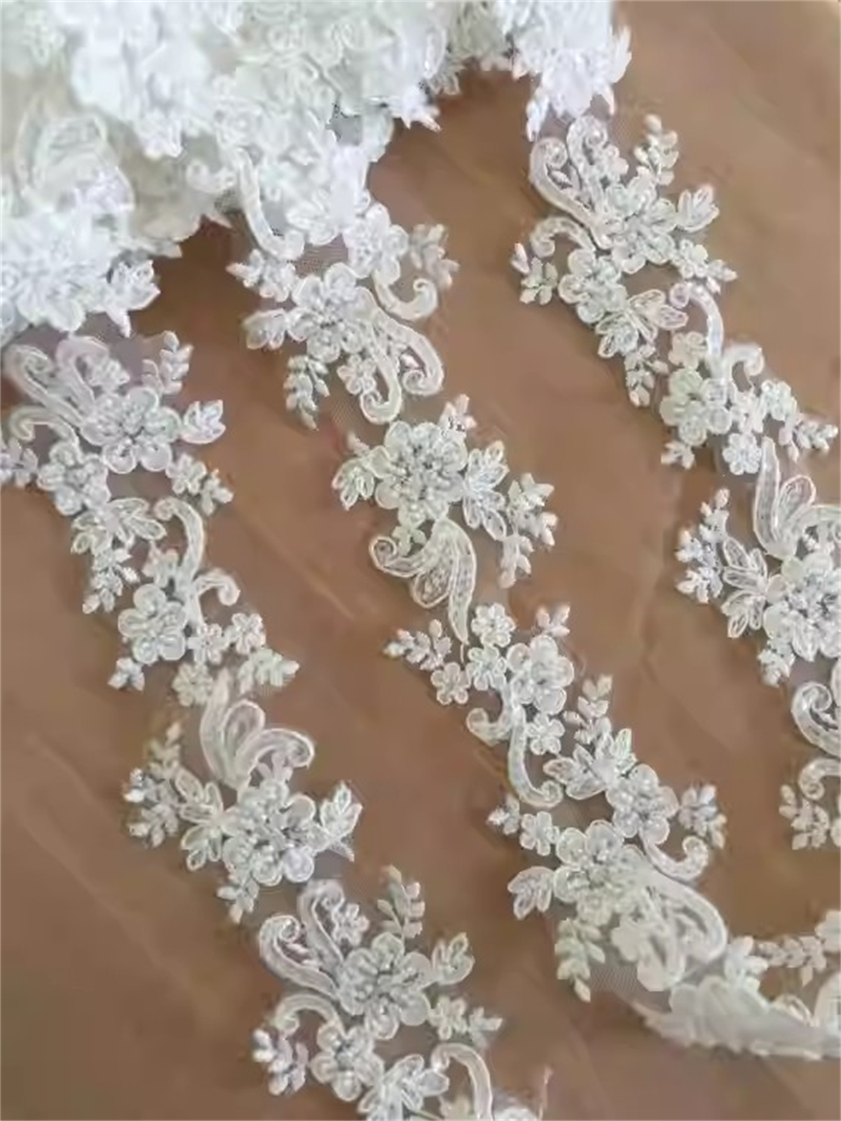 Bridal Lace Trim - Corded Embroidered Beaded Wedding Lace Trim | SKU SX172