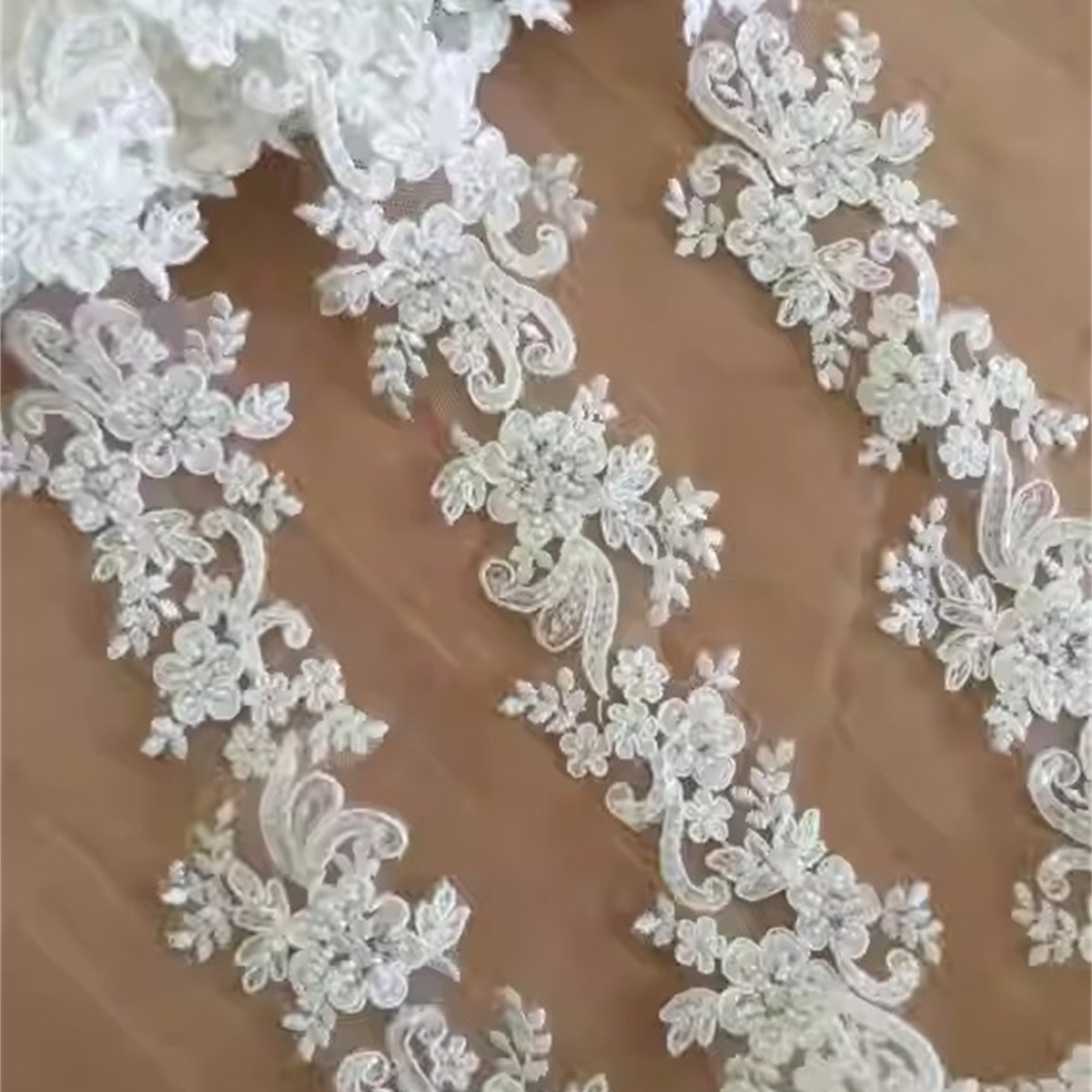Bridal Lace Trim - Corded Embroidered Beaded Wedding Lace Trim | SKU SX172