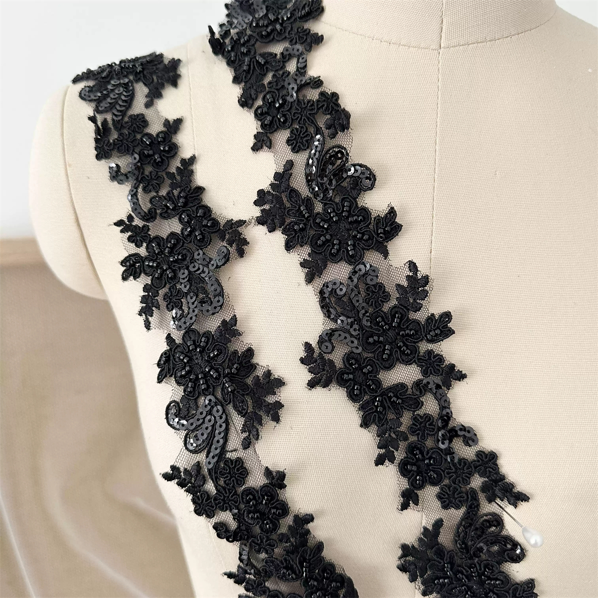 Bridal Lace Trim - Corded Embroidered Beaded Wedding Lace Trim | SKU SX172