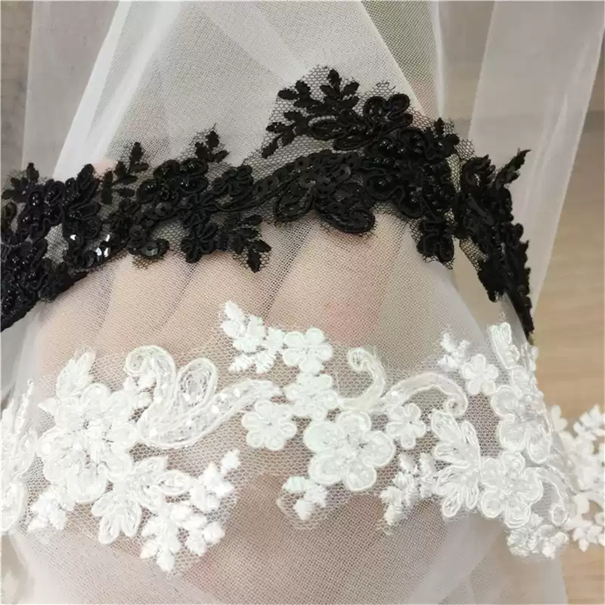 Bridal Lace Trim - Corded Embroidered Beaded Wedding Lace Trim | SKU SX172