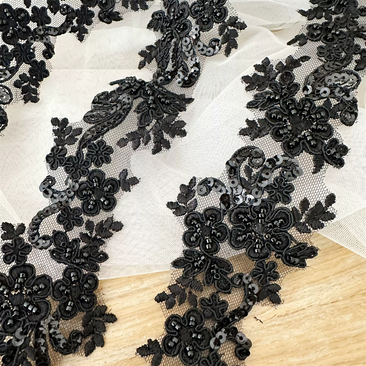 Bridal Lace Trim - Corded Embroidered Beaded Wedding Lace Trim | SKU SX172