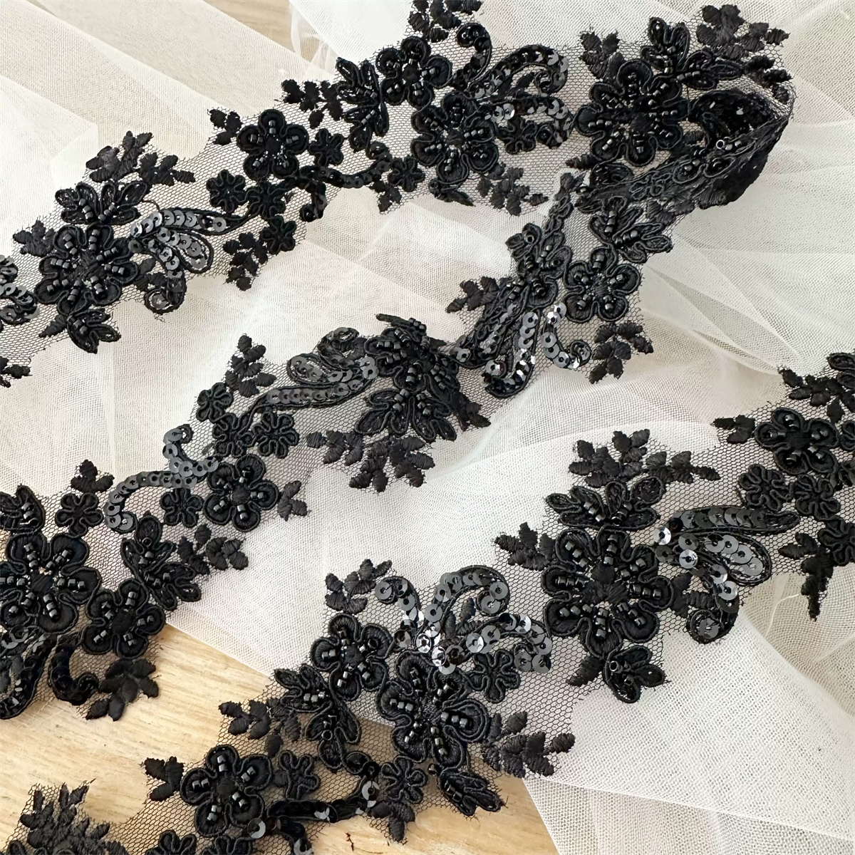 Bridal Lace Trim - Corded Embroidered Beaded Wedding Lace Trim | SKU SX172