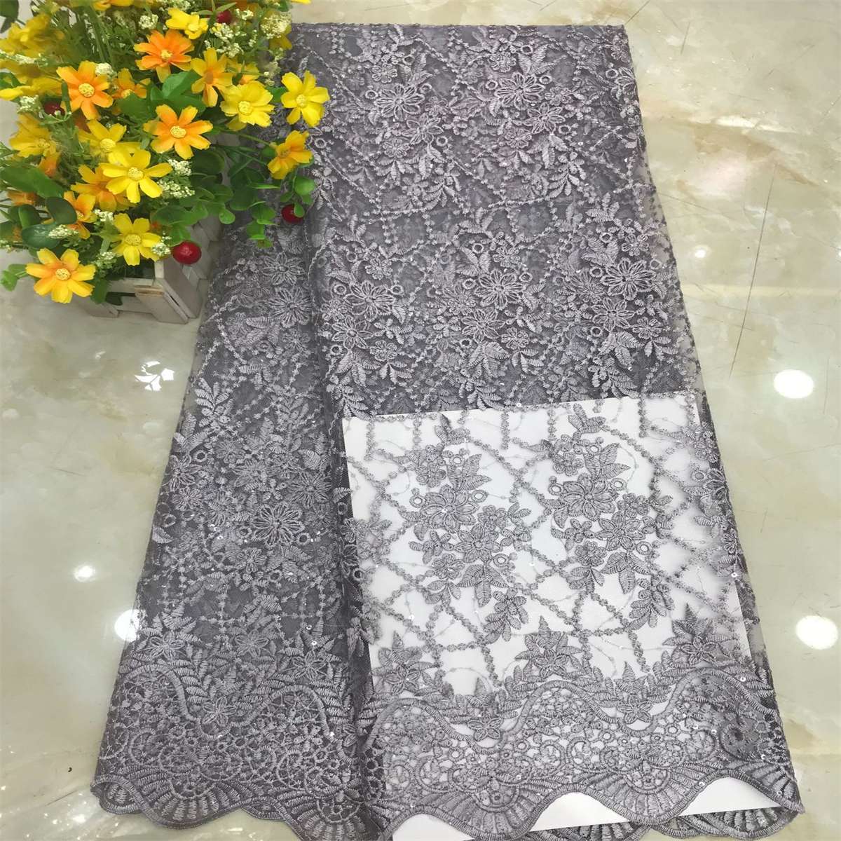 1 Yard Embroidered Lace Fabric, ITM DX021