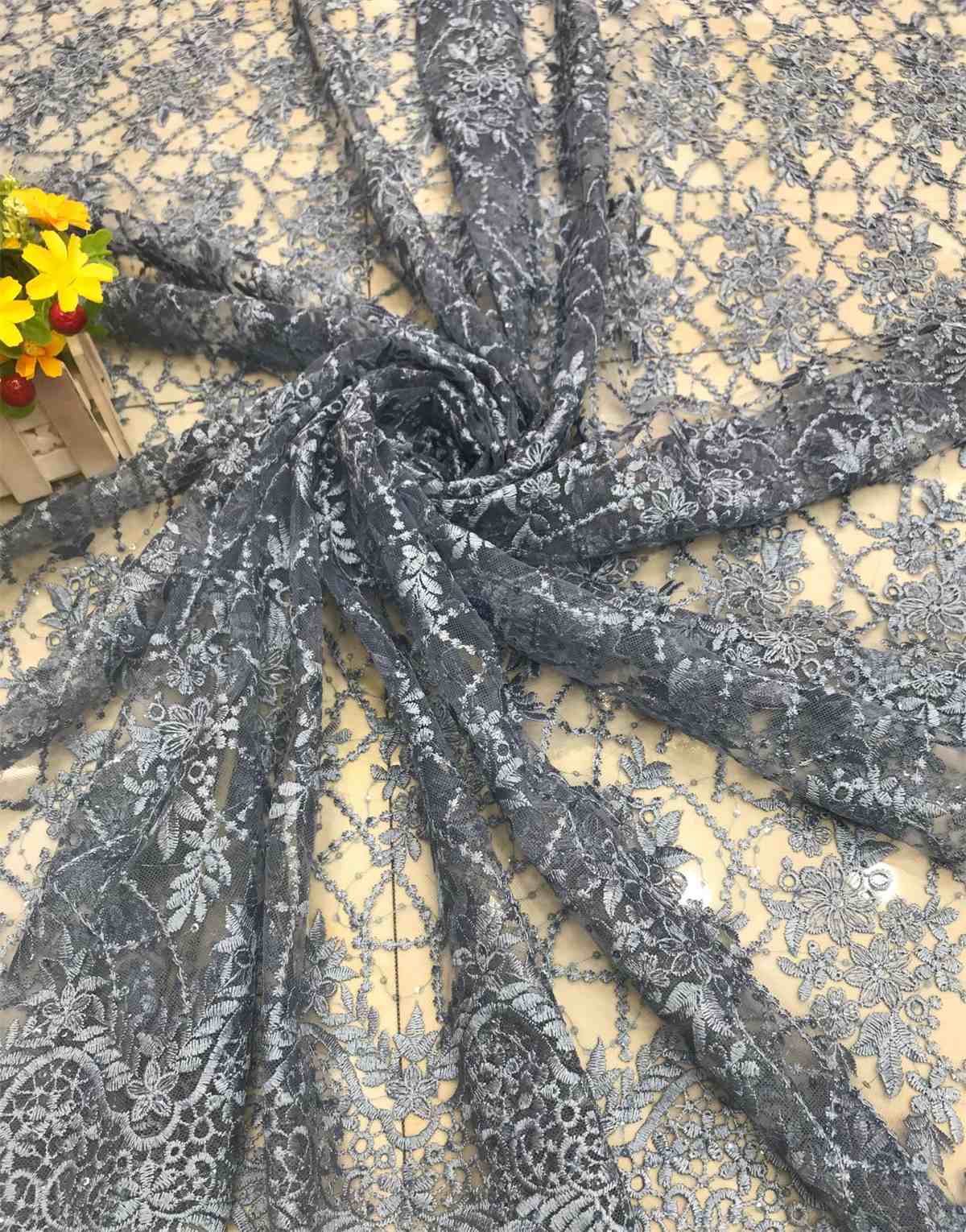 1 Yard Embroidered Lace Fabric, ITM DX021