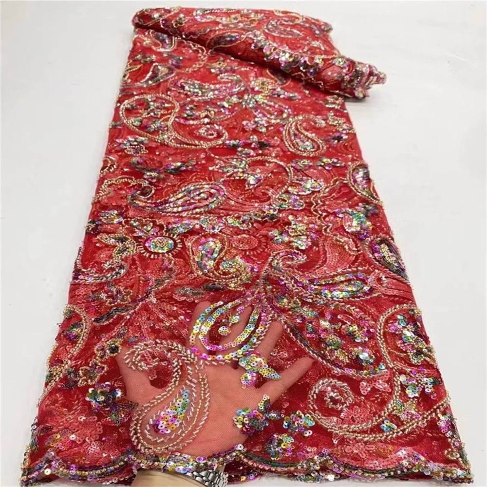 Embellished Beaded Tulle Lace Fabric with Colorful Beads | GTIN JLT010